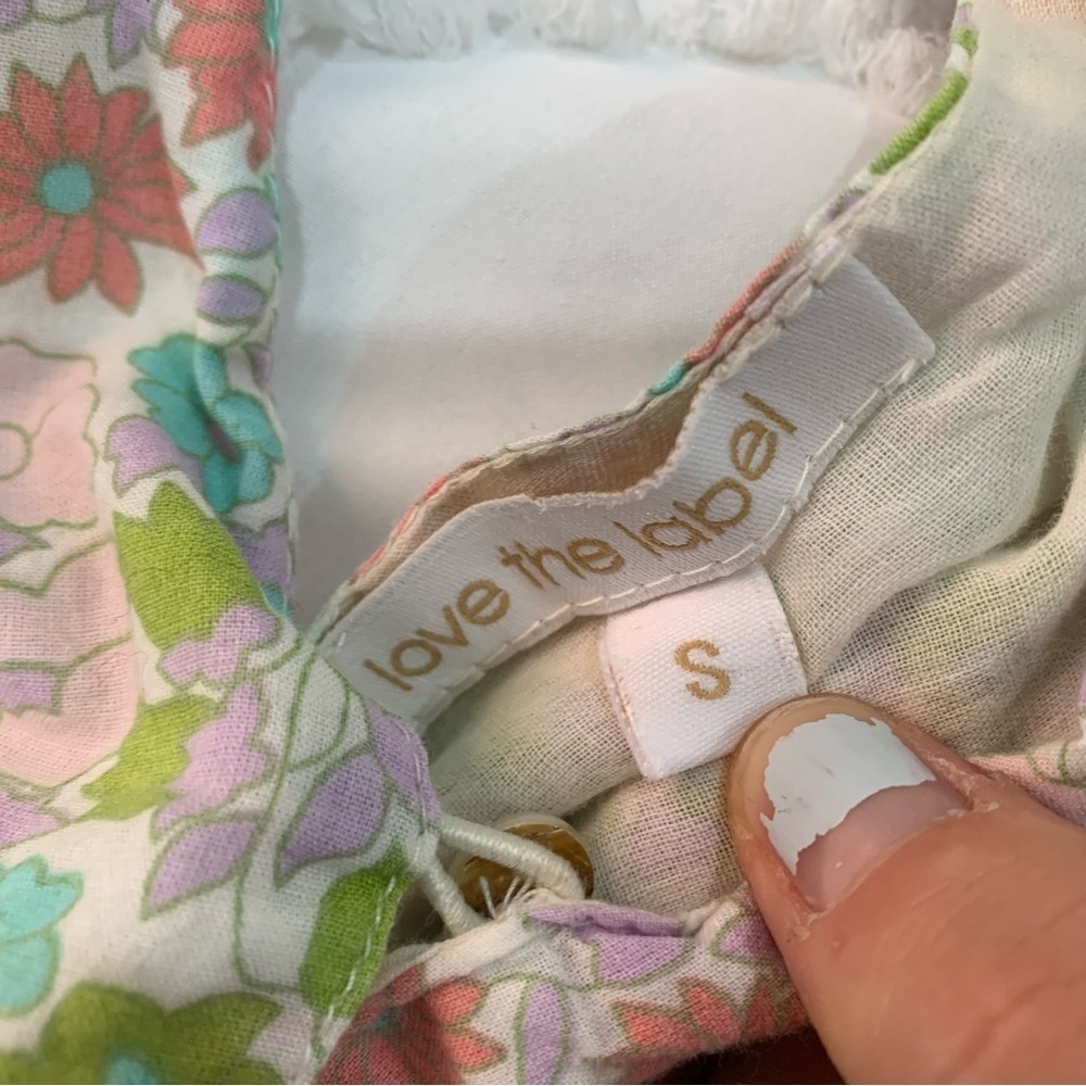 ✅ Anthropologie Love the Label Dress Ines Tiered Ruffle Mini Ivory Pink Floral - Picture 9 of 9